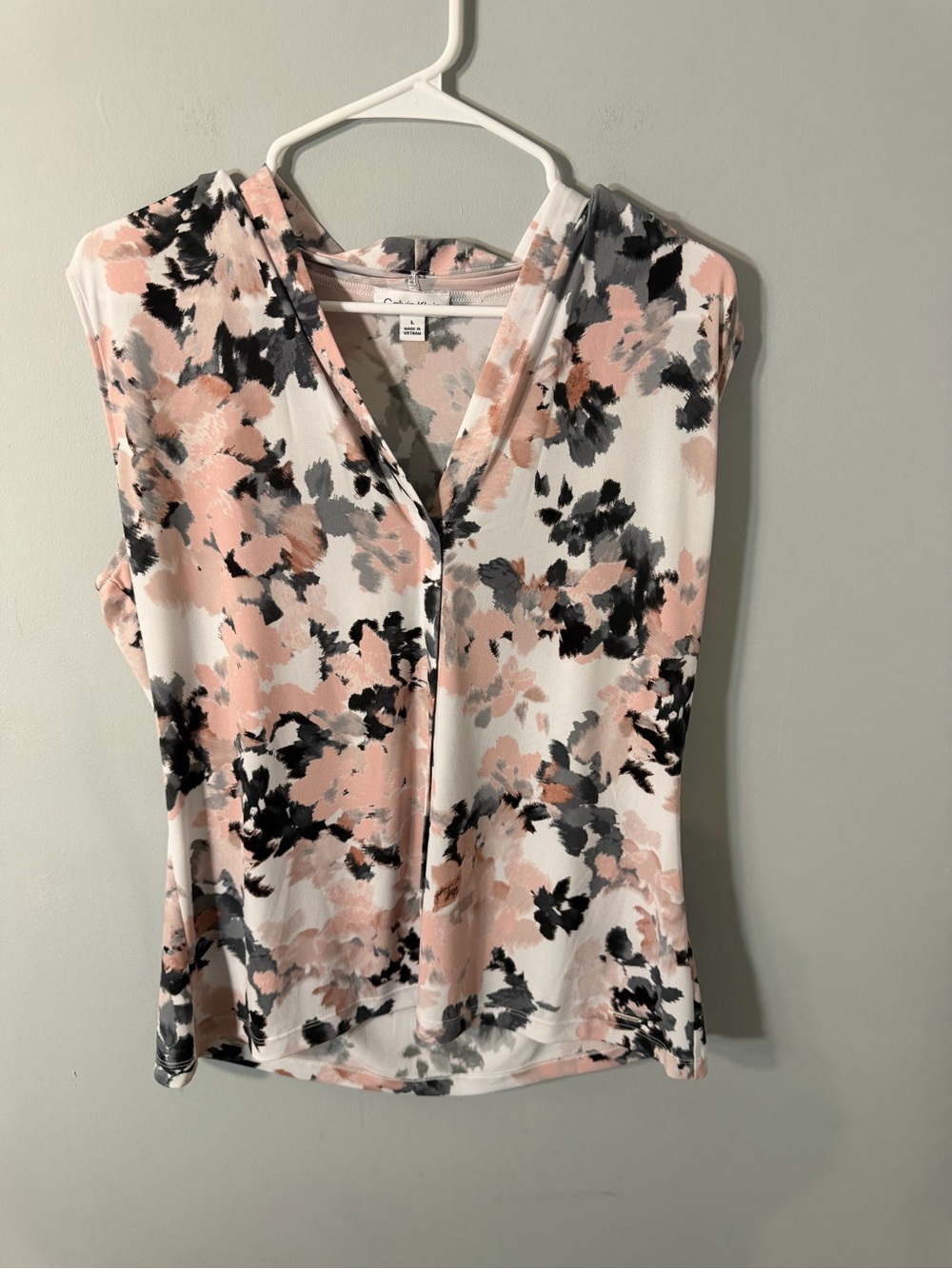 Calvin Klein Sleeveless V-Neck Floral Shell Top - Pink, Gray, Black
